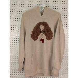 Baizi Chow Hoodie Dog Embroidered Sweatshirt Brown Beige Cotton‎ Blend Small